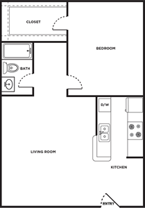 A One Bedroom One Bath unit with 1 Bedrooms and 1 Bathrooms with area of 709 sq. ft